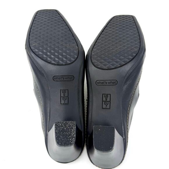 Vintage Y2K What's What Square Toe Heeled Mules 9 Buckle, Moc Stitch New In Box! - Picture 6 of 6